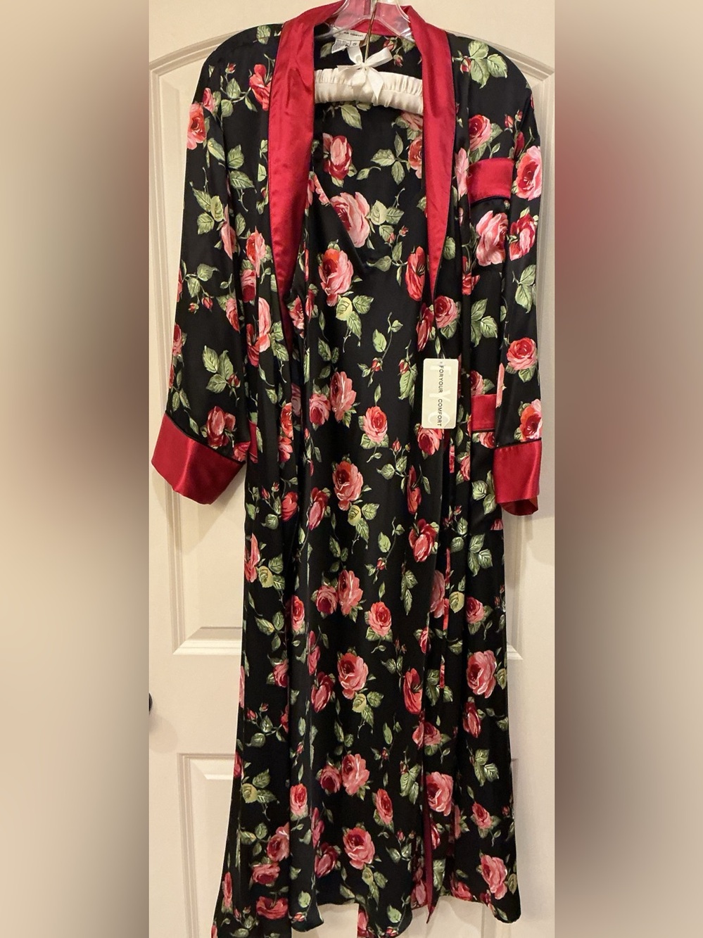 VTG Lord and Taylor x FYC Floral Silk Satin Robe & Chemise Nightgown Set Size S